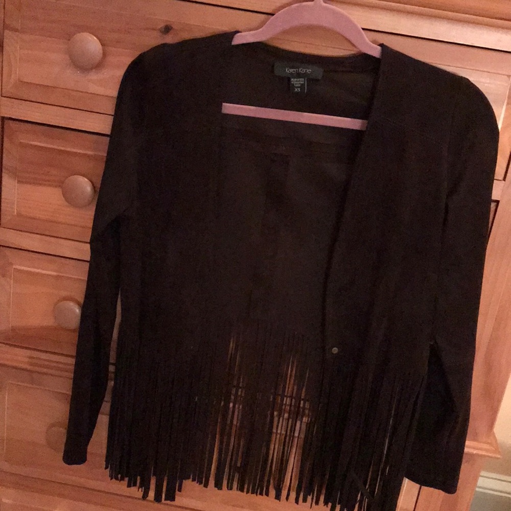 FUN Karen Kane Brown Faux Suede Fringe Jacket XS